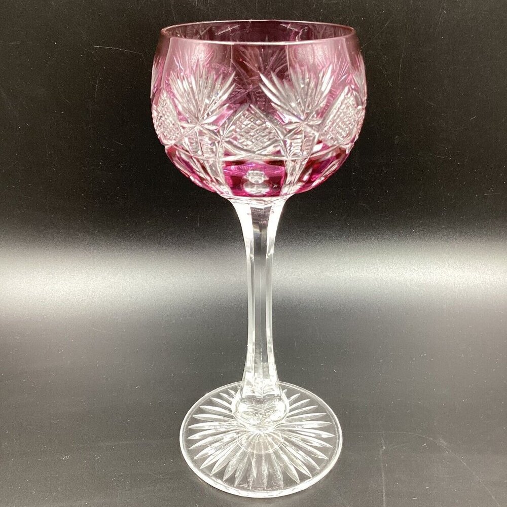 Berncastel Val Saint Lambert Wine Hock Glass Rose Cut to Clear Crystal Discont